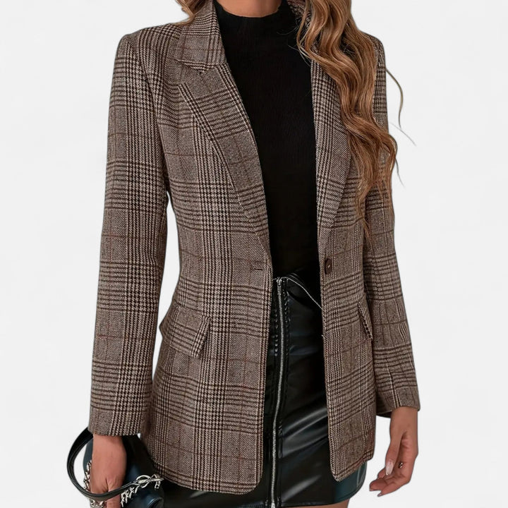 Women's tailored plaid blazer for chic office & evening wear. Professional & versatile fashion outerwear.