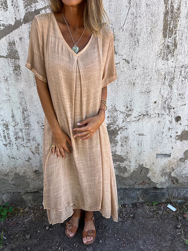 Women's V-neck kimono midi dress, a flowy & relaxed fit casual summer dress with short sleeves.