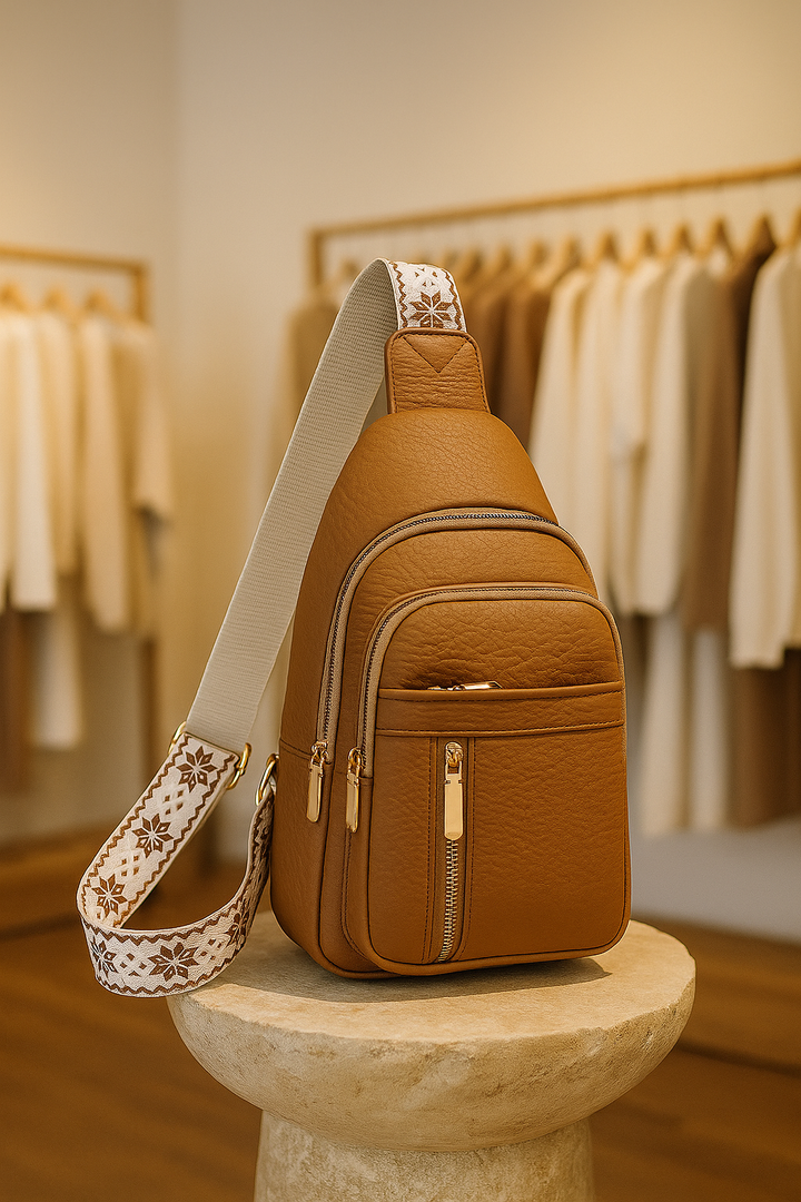 Women's vintage style leather chest crossbody bag, perfect for daily use & travel.