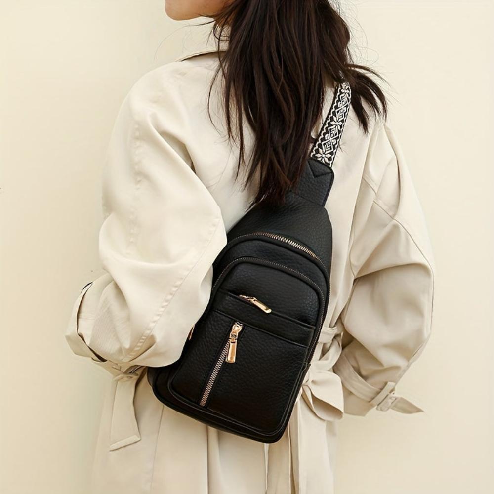 Khaki vintage women's chest bag, a versatile fashion accessory for any outfit.