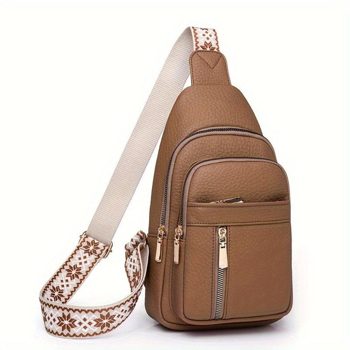 Khaki vintage style crossbody chest bag for women, a stylish fashion accessory.