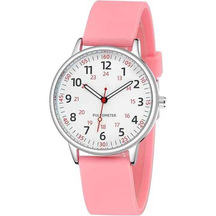 Easy-to-read analogue display on this women's waterproof nurses watch. Comfortable, long-lasting silicone.