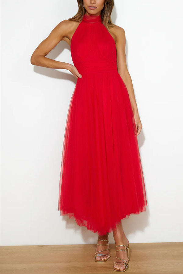 Flowy women's layered tulle midi dress, a beautiful choice for party or special occasion.