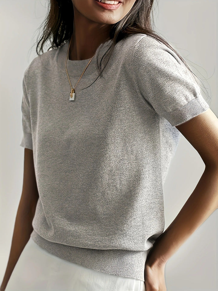 Navy women's comfortable crew neck ribbed short sleeve top, for easy everyday style.