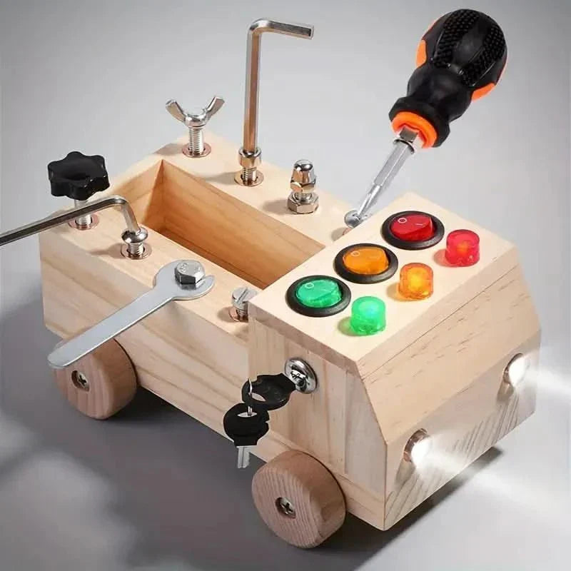 Wooden activity board for toddlers. Busy board develops fine motor skills, encourages learning & play.