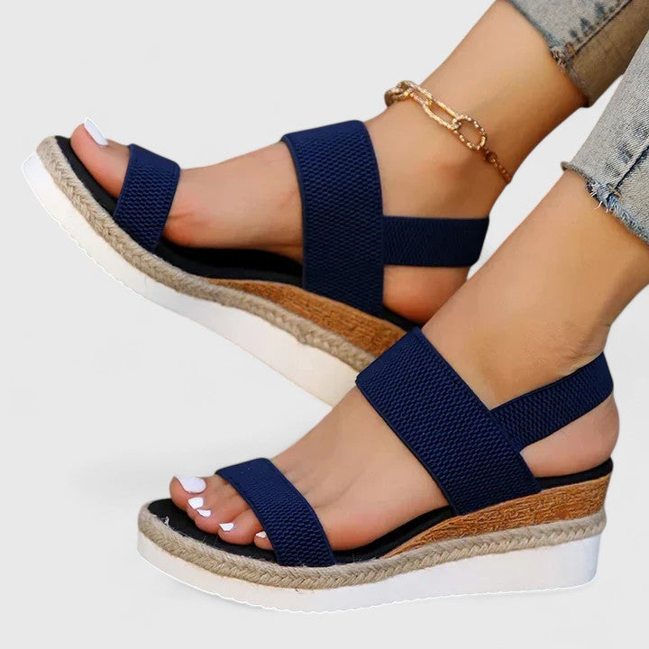 Women's orthopedic footwear: comfortable wedge sandals with arch support & elastic straps.