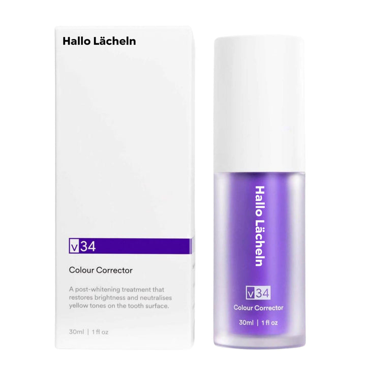 Zahnaufheller-Set mit V34 Farbkorrektor, violett, für strahlend weiße Zähne, 1+1 GRATIS, attraktives Angebot.