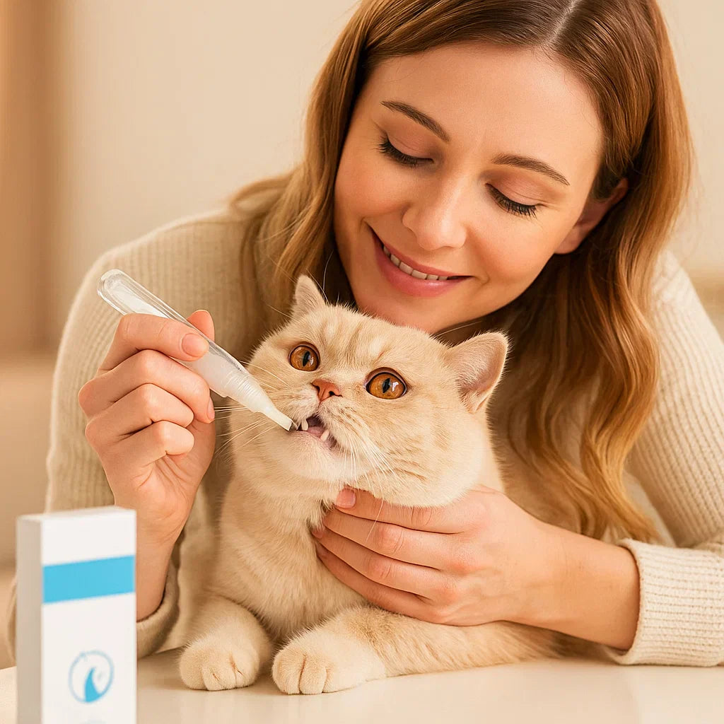 "Zahnpflege Stift für Katzen, hilft gegen Zahnstein, liefert frischen Atem, mit natürlichen Inhaltsstoffen, weiß-grün"