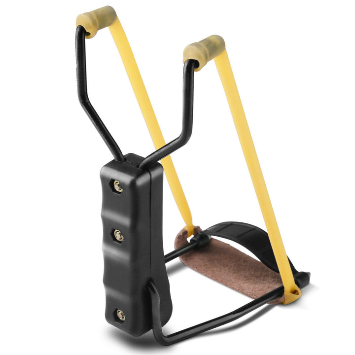 Zusammenklappbare Handgelenk-Schleuder mit leichtem Aluminiumrahmen, kompakten Power-Bändern und beeindruckender Reichweite.