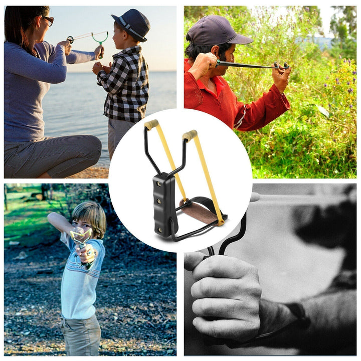 Zusammenklappbare Handgelenk-Schleuder mit leichtem Aluminiumrahmen, kompakten Power-Bändern und beeindruckender Reichweite.